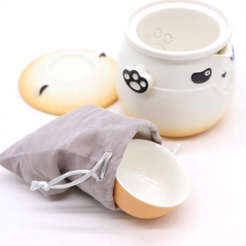 Pomarańczowy Zestaw do Herbaty Panda 3 Kubeczki w etui