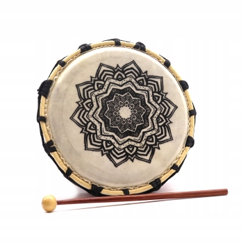 Bęben Szamański z drewna i skóry Mandala z Pałeczką 20 cm