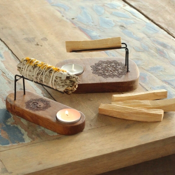 Podstawka z Drewna Tekowego na kadzidła Palo Santo  - Yin-Yang