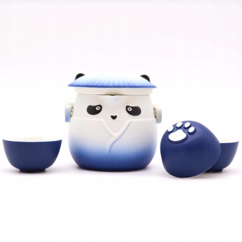 Niebieski Zestaw do Herbaty Panda 3 Kubeczki w etui