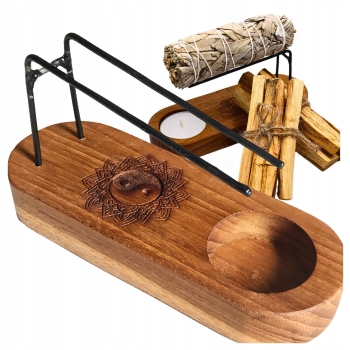 Podstawka z Drewna Tekowego na kadzidła Palo Santo  - Yin-Yang