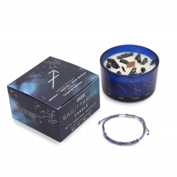 Świeca zapachowa z bransoletką z kamieni ZODIAK - STRZELEC