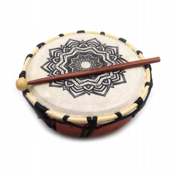 Bęben Szamański z drewna i skóry Mandala z Pałeczką 20 cm